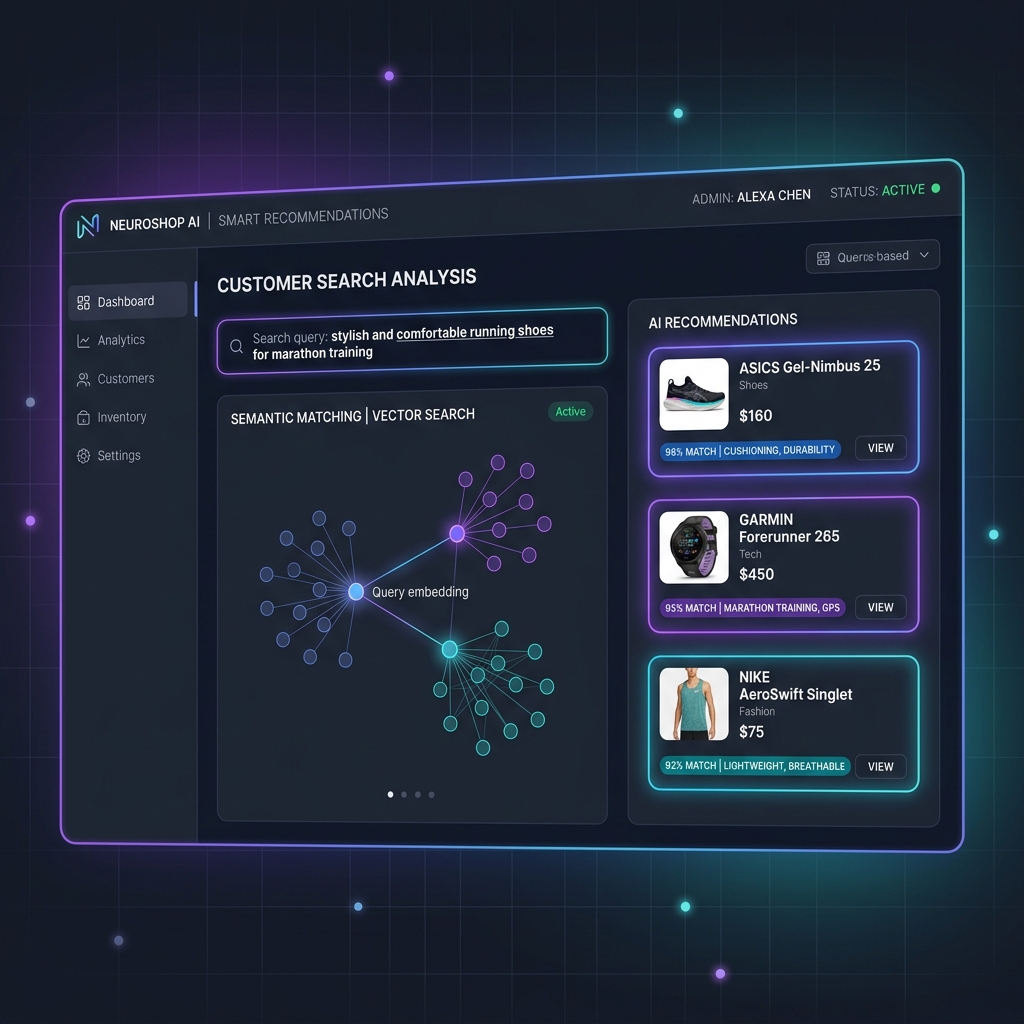 Product semantic recommendation analytics interface screenshot
